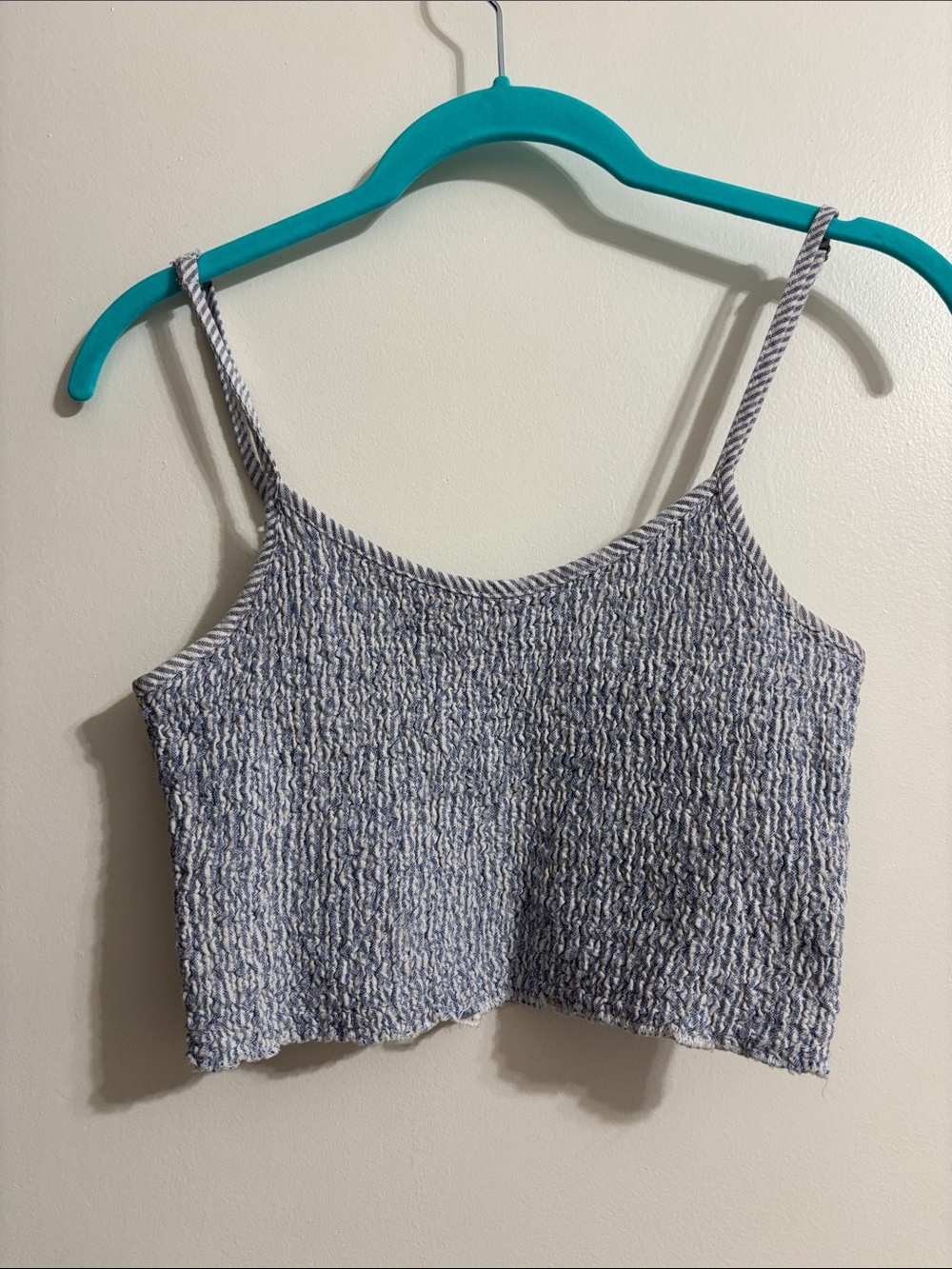 Brandy Melville Blue and White Smocked Cropped Cami